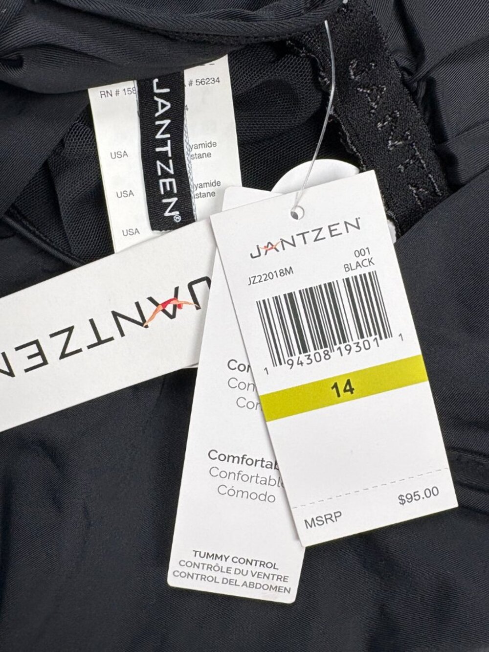 Jantzen Black One Piece High Neck Swimsuit Tummy Control UPF 50 Sporty Glam 14 - Picture 4 of 6